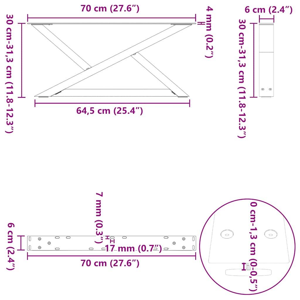 vidaXL Couchtischbeine 2 Stk. Weiß 70x(30-31,3) cm Stahl