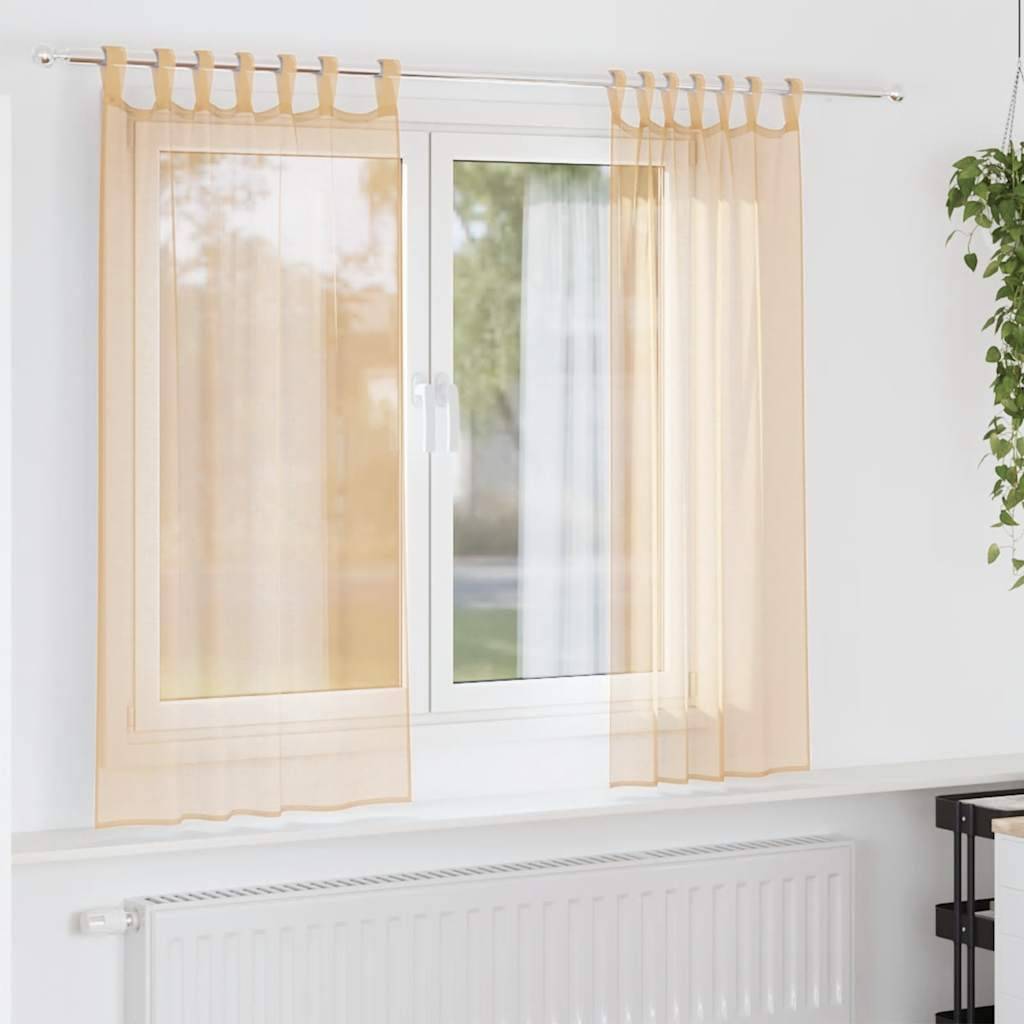 vidaXL Voile Vorhänge mit Stangentaschen 2 Stk. Sandfarbe