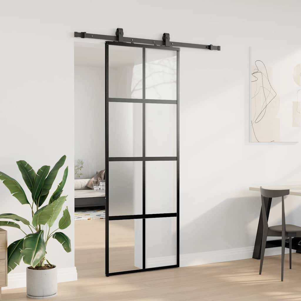vidaXL Schiebetür mit Beschlag Schwarz 76x205 cm Hartglas