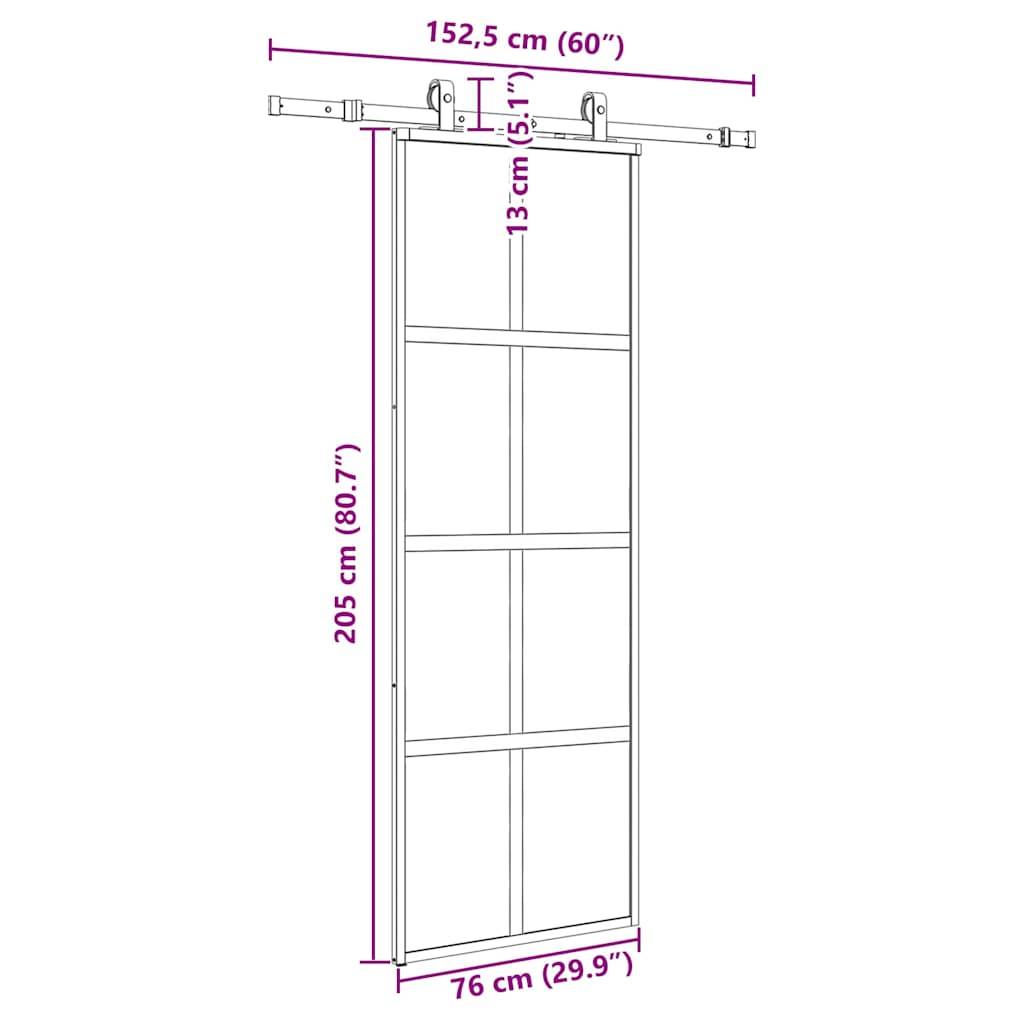 vidaXL Schiebetür mit Beschlag Schwarz 76x205 cm Hartglas