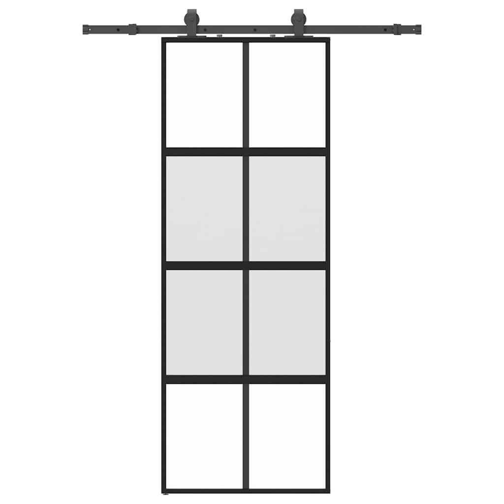 vidaXL Schiebetür mit Beschlag Schwarz 76x205 cm Hartglas
