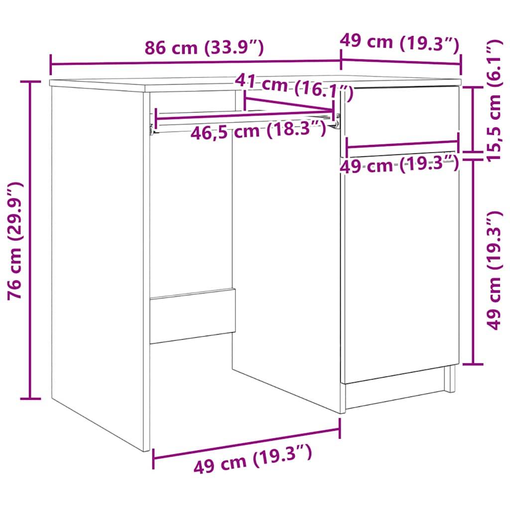 vidaXL Schreibtisch Braun Eichen-Optik 86x49x76 cm Holzwerkstoff