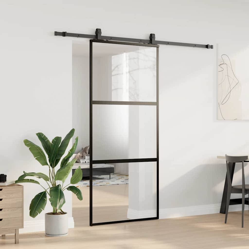 vidaXL Schiebetür mit Beschlag Schwarz 90x205 cm Hartglas