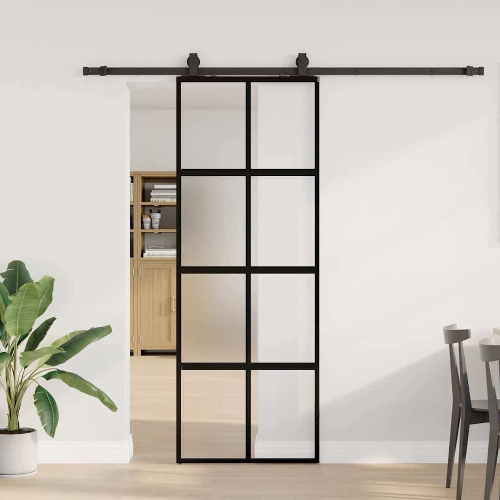 vidaXL Schiebetür mit Beschlag Schwarz 76x205 cm Hartglas