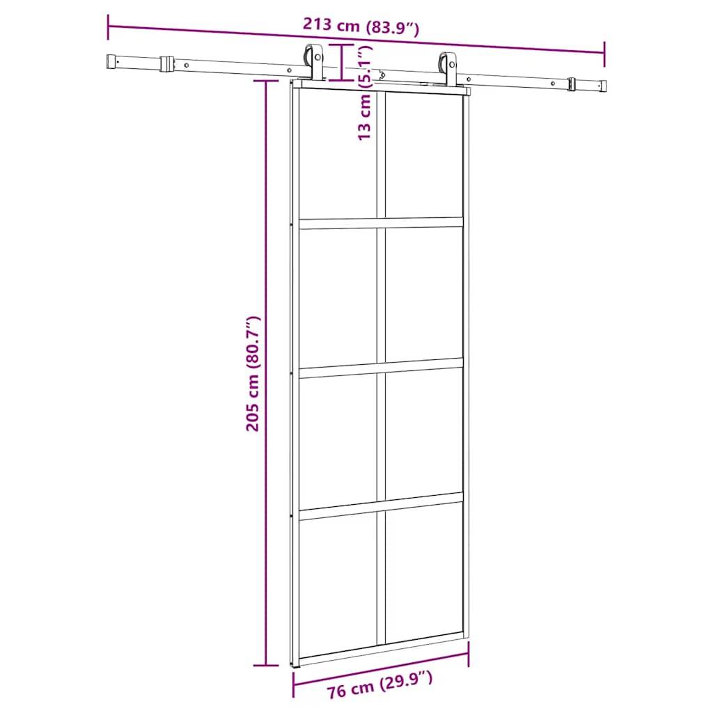 vidaXL Schiebetür mit Beschlag Schwarz 76x205 cm Hartglas