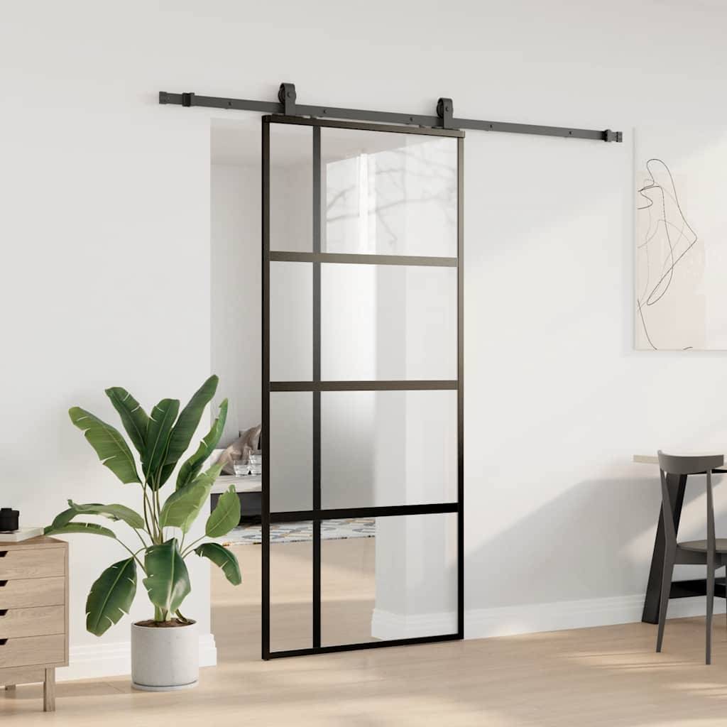 vidaXL Schiebetür mit Beschlag Schwarz 90x205 cm Hartglas