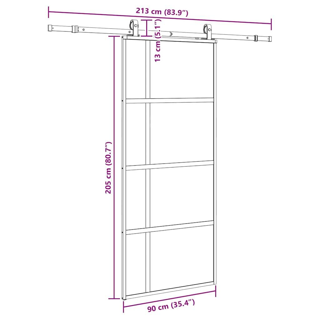 vidaXL Schiebetür mit Beschlag Schwarz 90x205 cm Hartglas