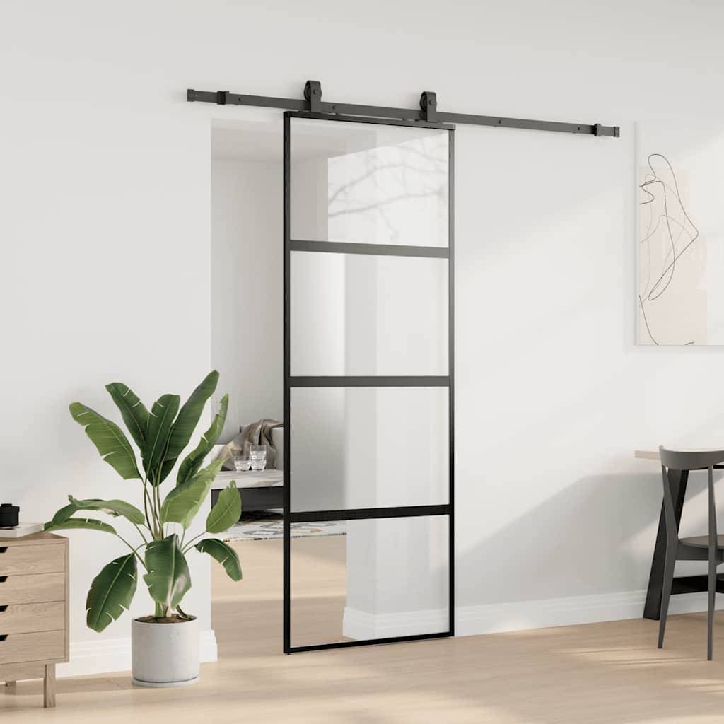 vidaXL Schiebetür mit Beschlag Schwarz 76x205 cm Hartglas