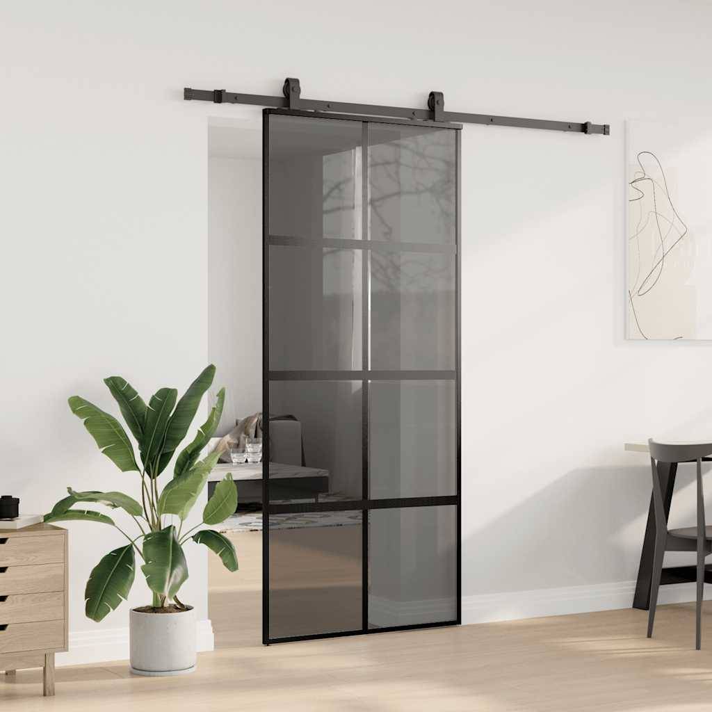 vidaXL Schiebetür mit Beschlag Schwarz 90x205 cm Hartglas