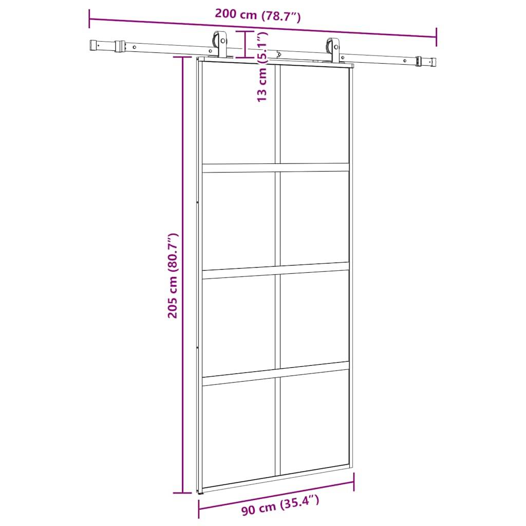 vidaXL Schiebetür mit Beschlag Schwarz 90x205 cm Hartglas