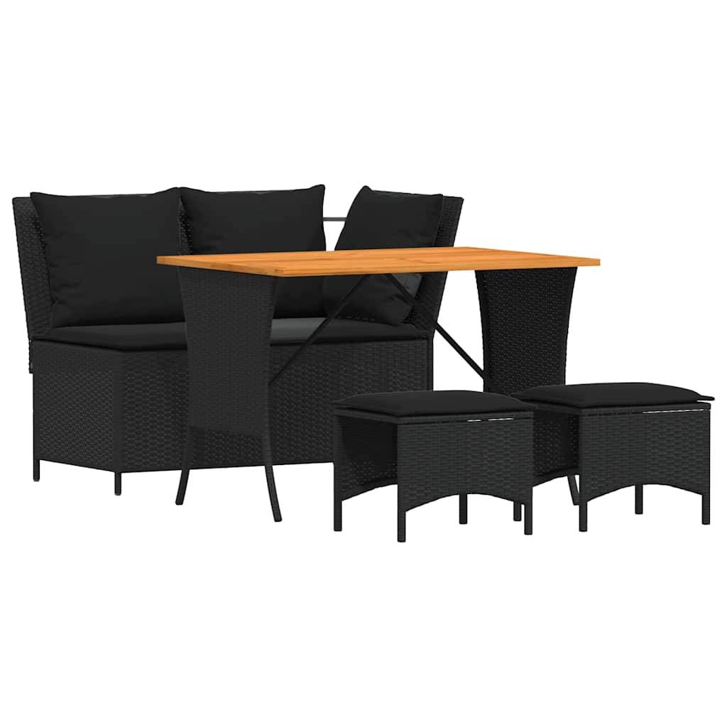 vidaXL 4-tlg. Garten-Essgruppe mit Kissen Schwarz Poly Rattan