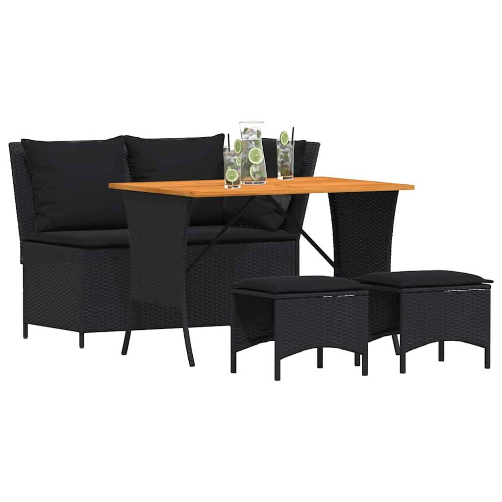vidaXL 4-tlg. Garten-Essgruppe mit Kissen Schwarz Poly Rattan