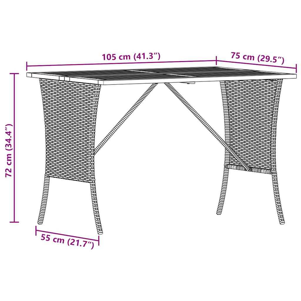 vidaXL Gartentisch mit Akazienholzplatte Beige 105x75x72cm Poly Rattan