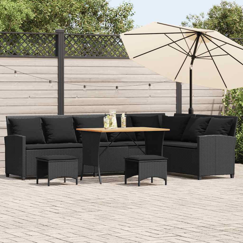 vidaXL 4tlg. Garten-Sofagarnitur mit Kissen L-Form Schwarz Poly Rattan