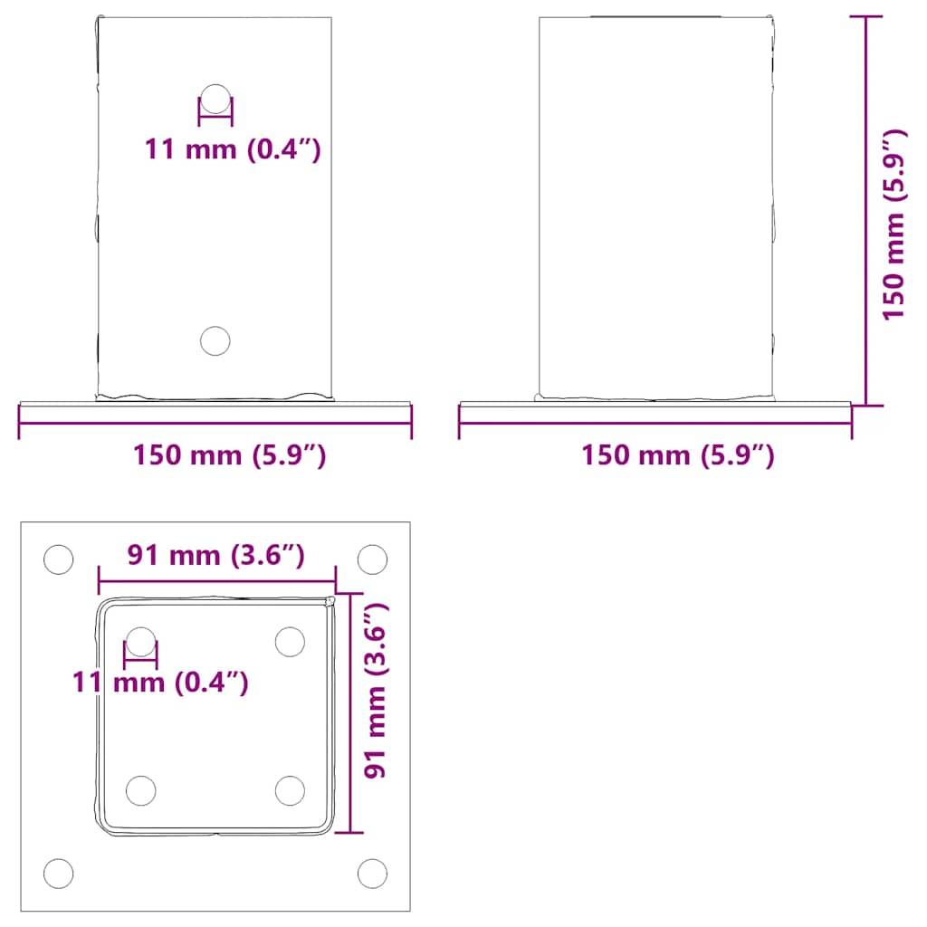 vidaXL Pfostenträger Quadratisch 4Stk. Silber 91x91mm Verzinkter Stahl