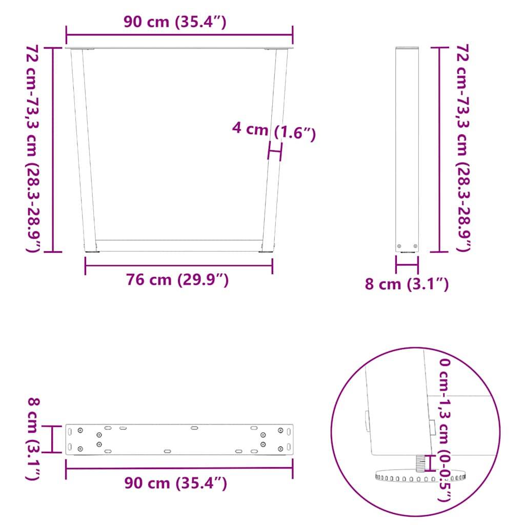vidaXL Esstisch Beine V-Form 2 Stück Anthrazit 90x(72-73,3) cm Stahl