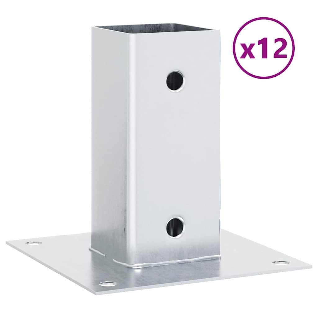 vidaXL Pfostenträger Quadratisch 12 Stk. Silber 71x71mm Stahl Verzinkt
