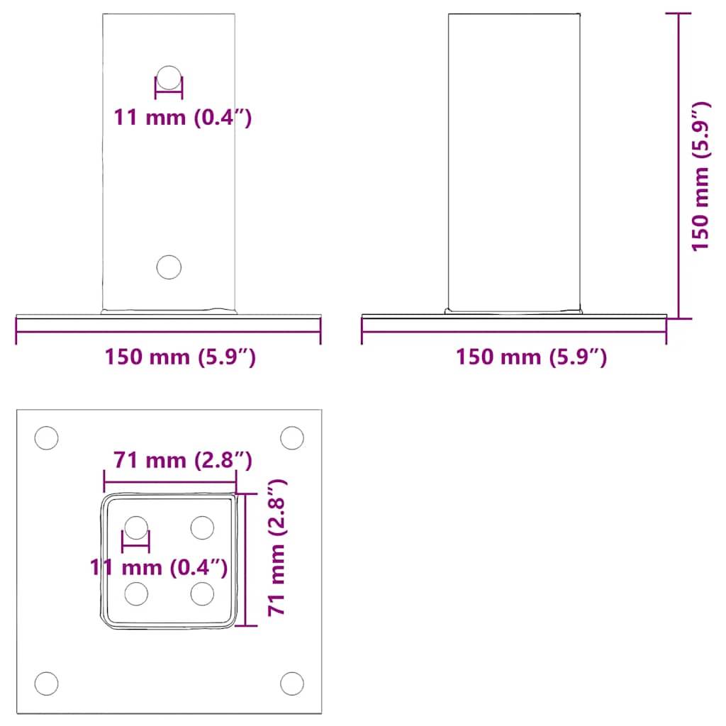vidaXL Pfostenträger Quadratisch 12 Stk. Silber 71x71mm Stahl Verzinkt