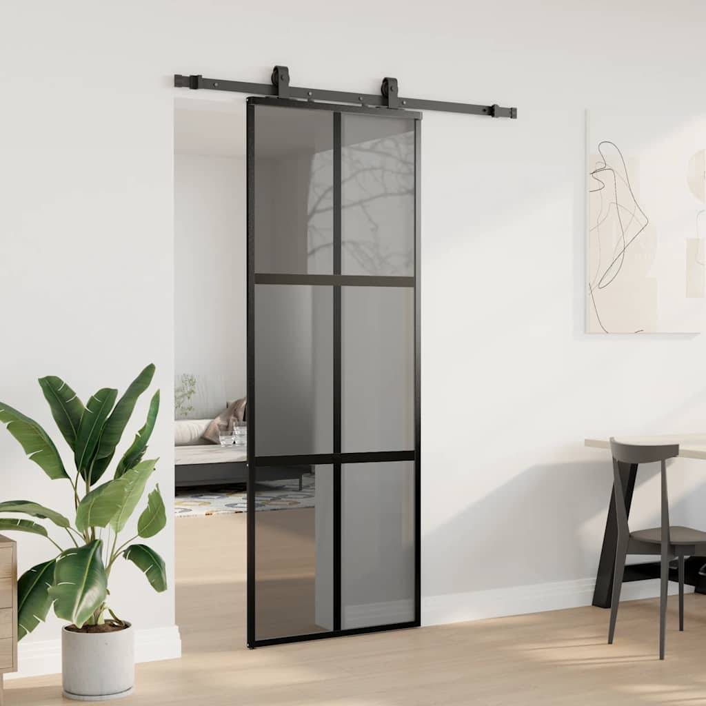 vidaXL Schiebetür mit Beschlag Schwarz 76x205 cm Hartglas