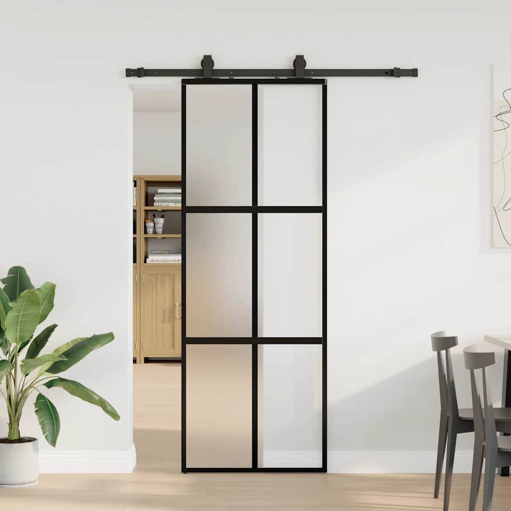 vidaXL Schiebetür mit Beschlag Schwarz 76x205 cm Hartglas