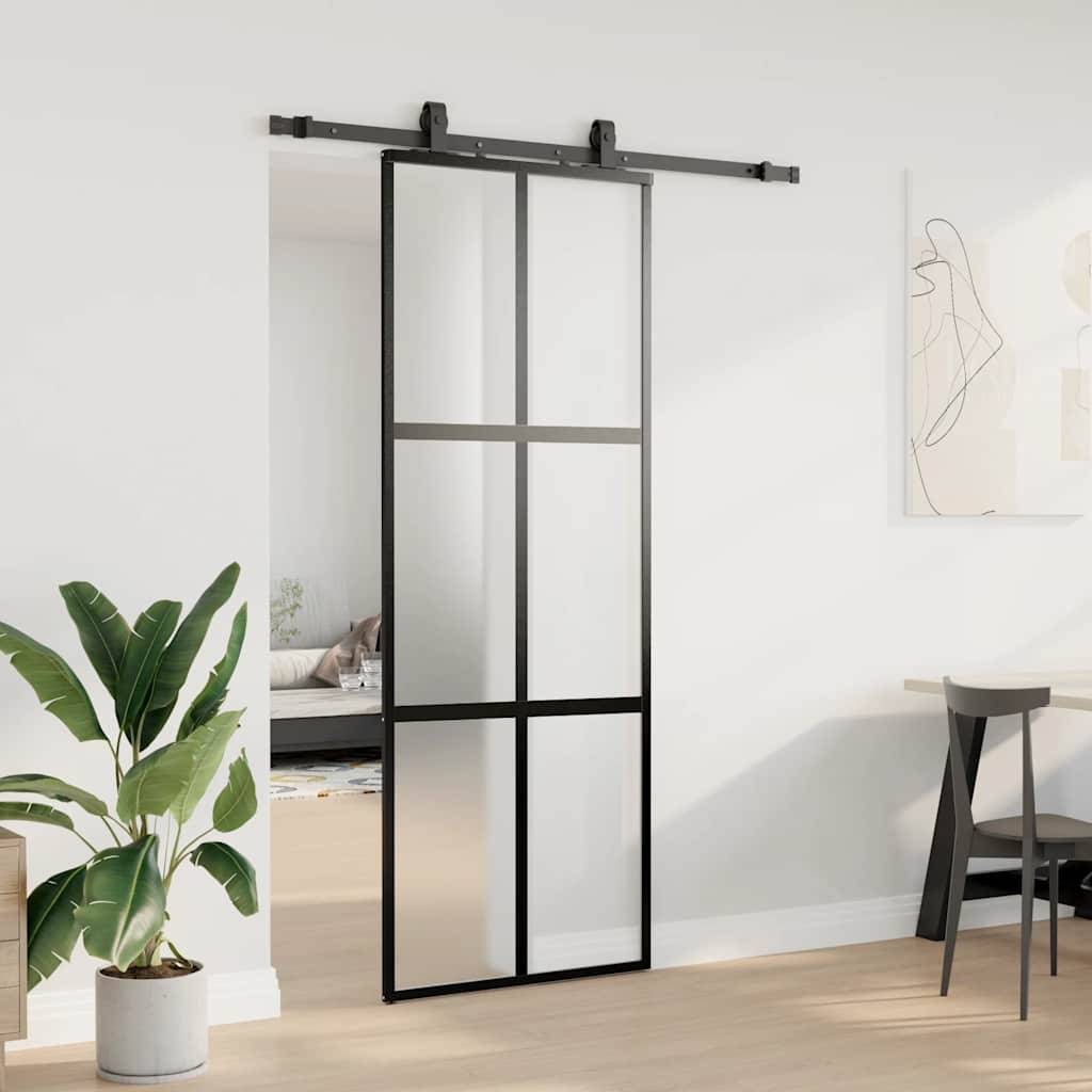 vidaXL Schiebetür mit Beschlag Schwarz 76x205 cm Hartglas