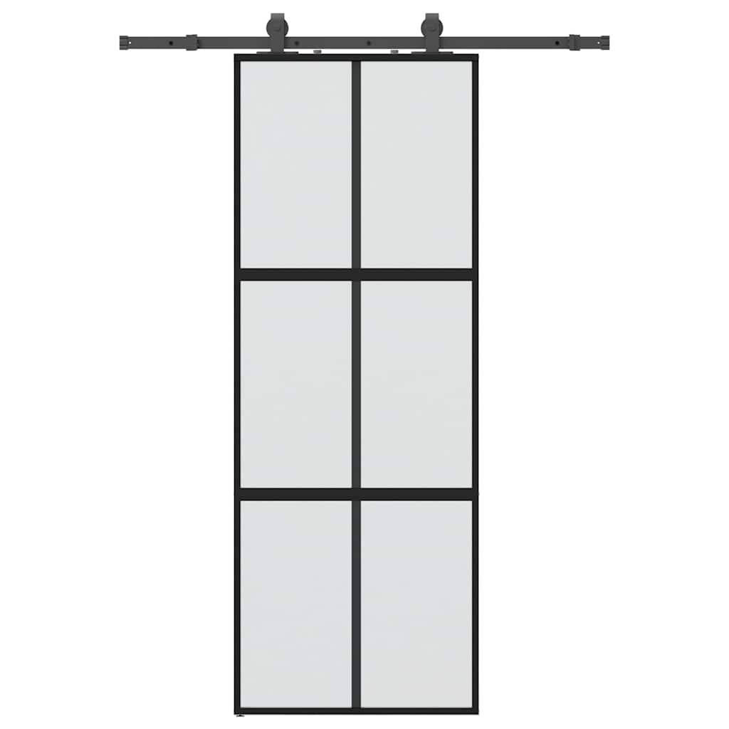 vidaXL Schiebetür mit Beschlag Schwarz 76x205 cm Hartglas