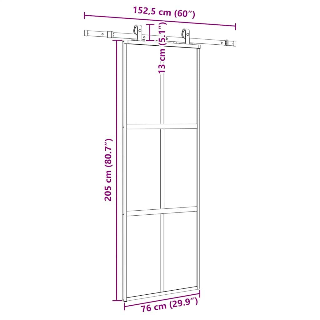 vidaXL Schiebetür mit Beschlag Schwarz 76x205 cm Hartglas