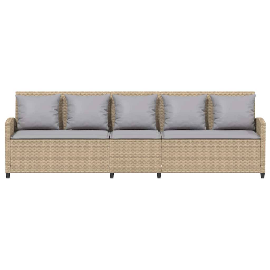 vidaXL Gartensofa 5-Sitzer mit Kissen Beige Poly Rattan
