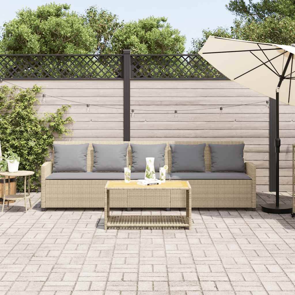 vidaXL Gartensofa 5-Sitzer mit Kissen Beige Poly Rattan
