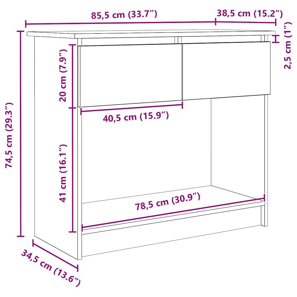 vidaXL Konsolentisch mit Schubladen Betongrau 85,5x38,5x74,5 cm