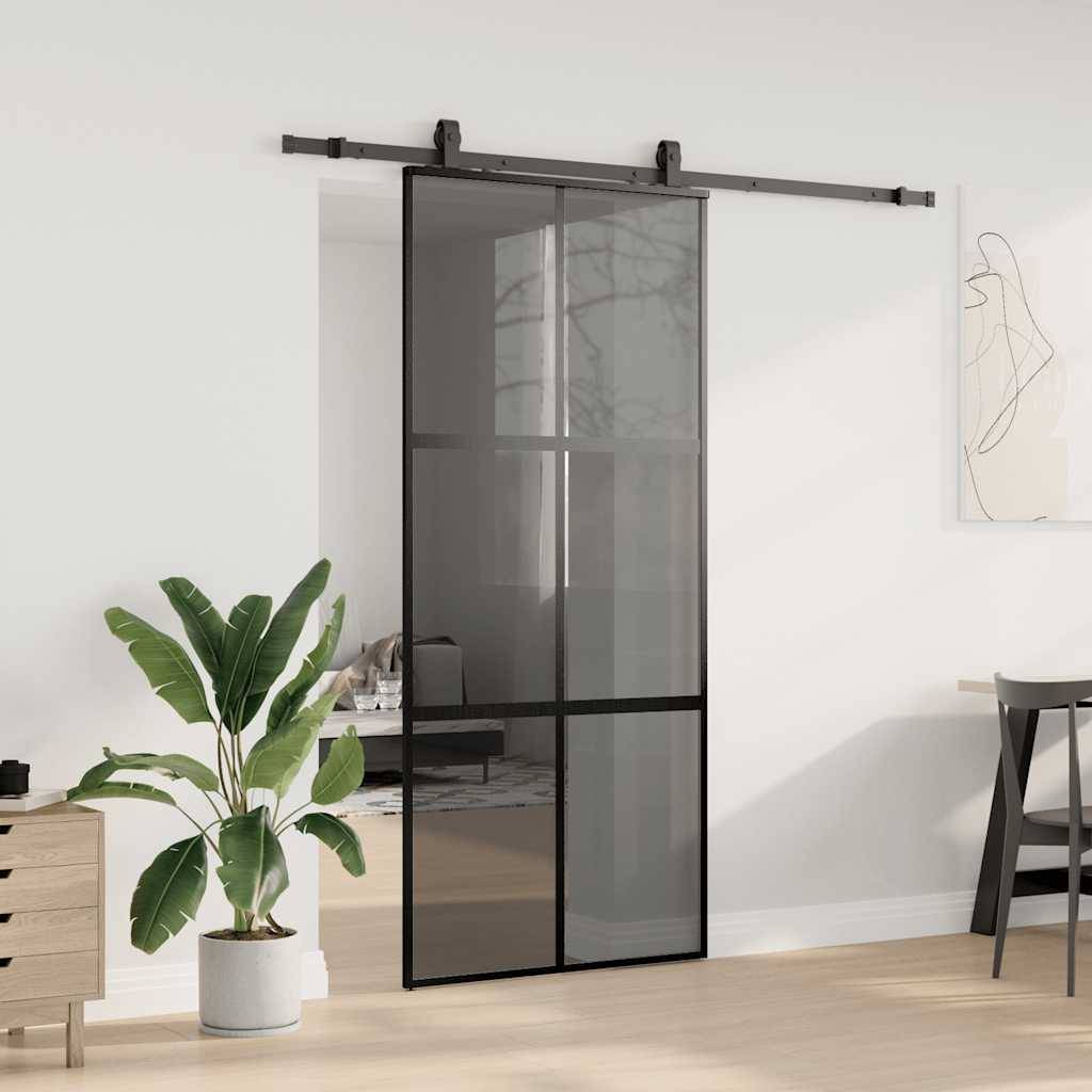 vidaXL Schiebetür mit Beschlag Schwarz 90x205 cm Hartglas