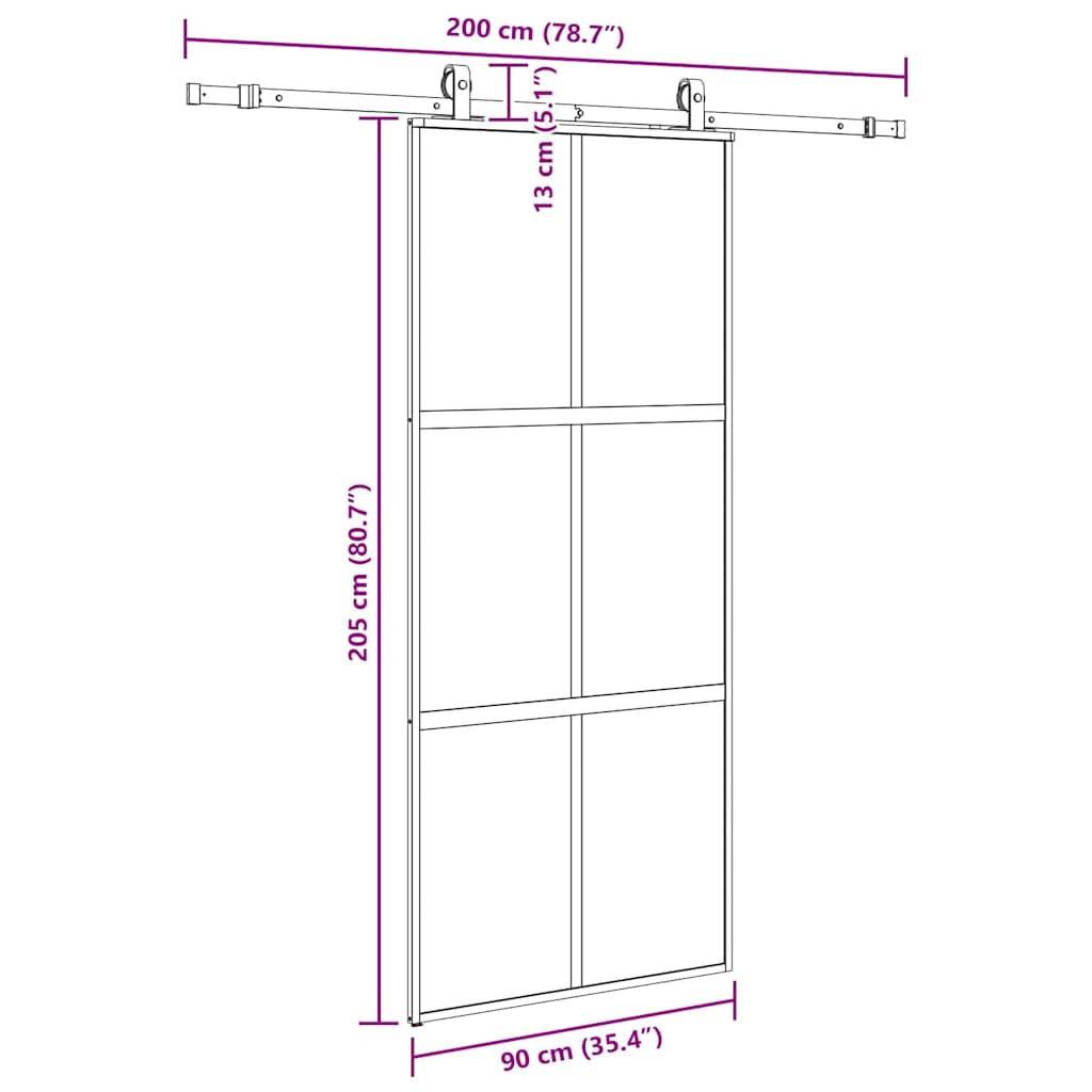 vidaXL Schiebetür mit Beschlag Schwarz 90x205 cm Hartglas