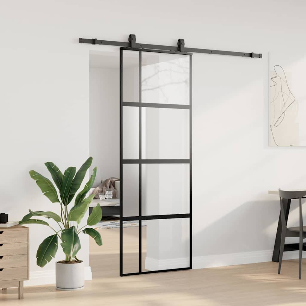 vidaXL Schiebetür mit Beschlag Schwarz 76x205 cm Hartglas