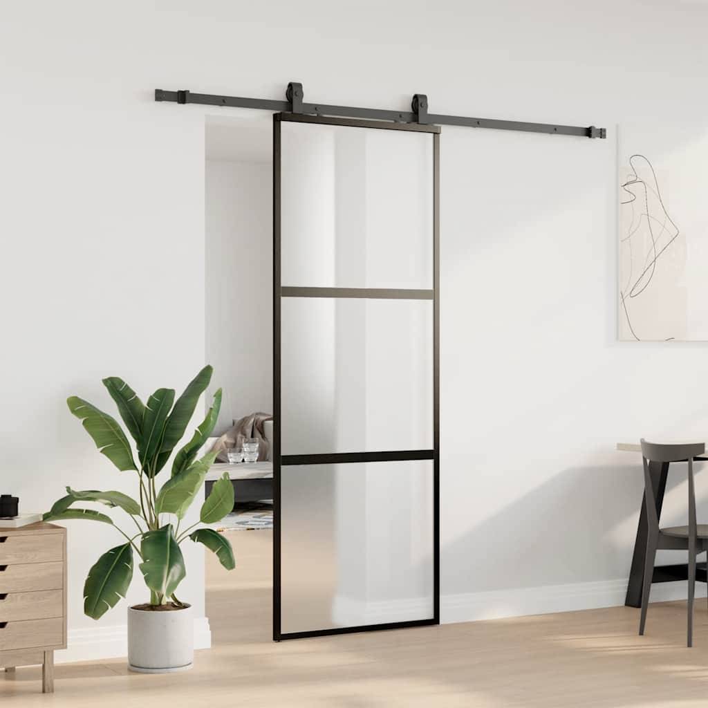 vidaXL Schiebetür mit Beschlag Schwarz 76x205 cm Hartglas
