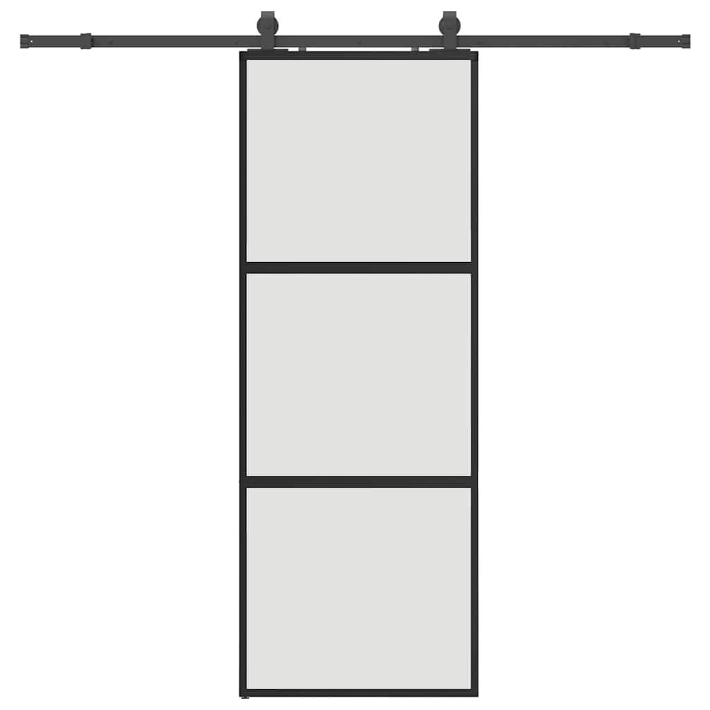 vidaXL Schiebetür mit Beschlag Schwarz 76x205 cm Hartglas