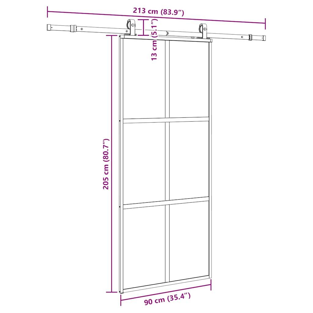 vidaXL Schiebetür mit Beschlag Schwarz 90x205 cm Hartglas