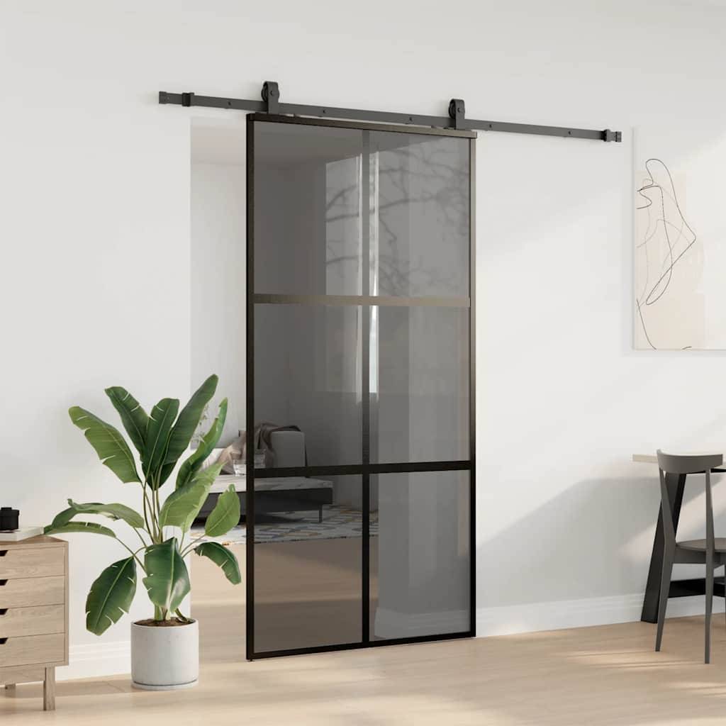 vidaXL Schiebetür mit Beschlag Schwarz 102,5x205 cm Hartglas