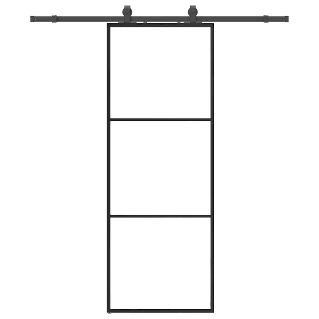 vidaXL Schiebetür mit Beschlag Schwarz 76x205 cm ESG-Glas