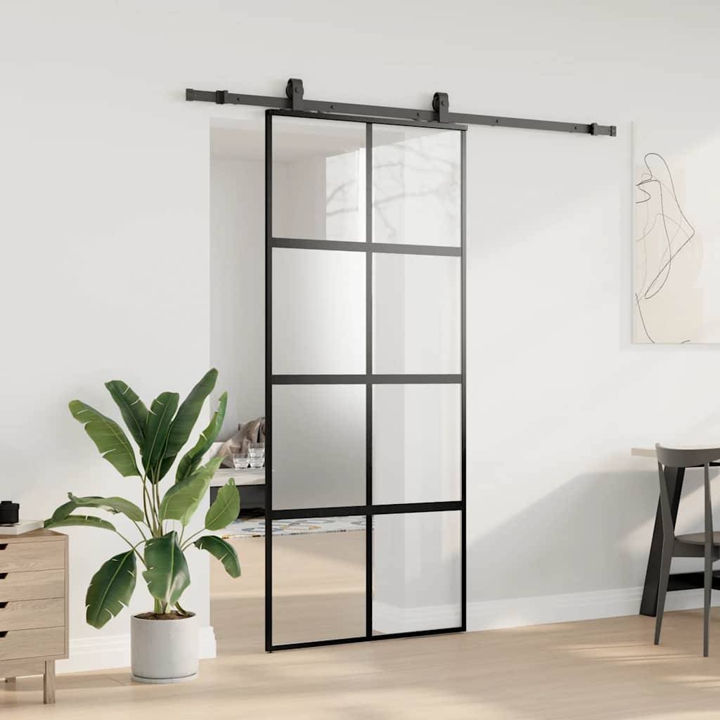 vidaXL Schiebetür mit Beschlag Schwarz 90x205 cm Hartglas