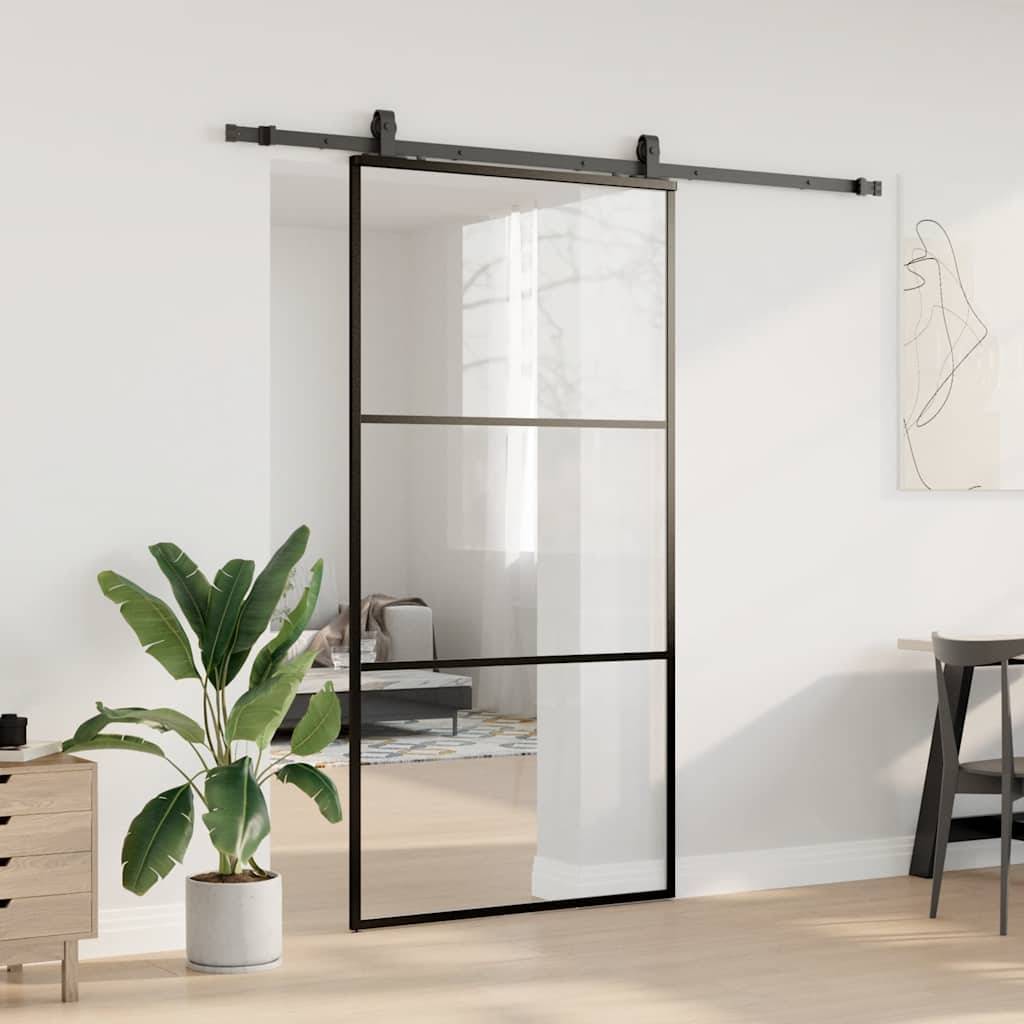 vidaXL Schiebetür mit Beschlag Schwarz 102x205 cm ESG-Glas