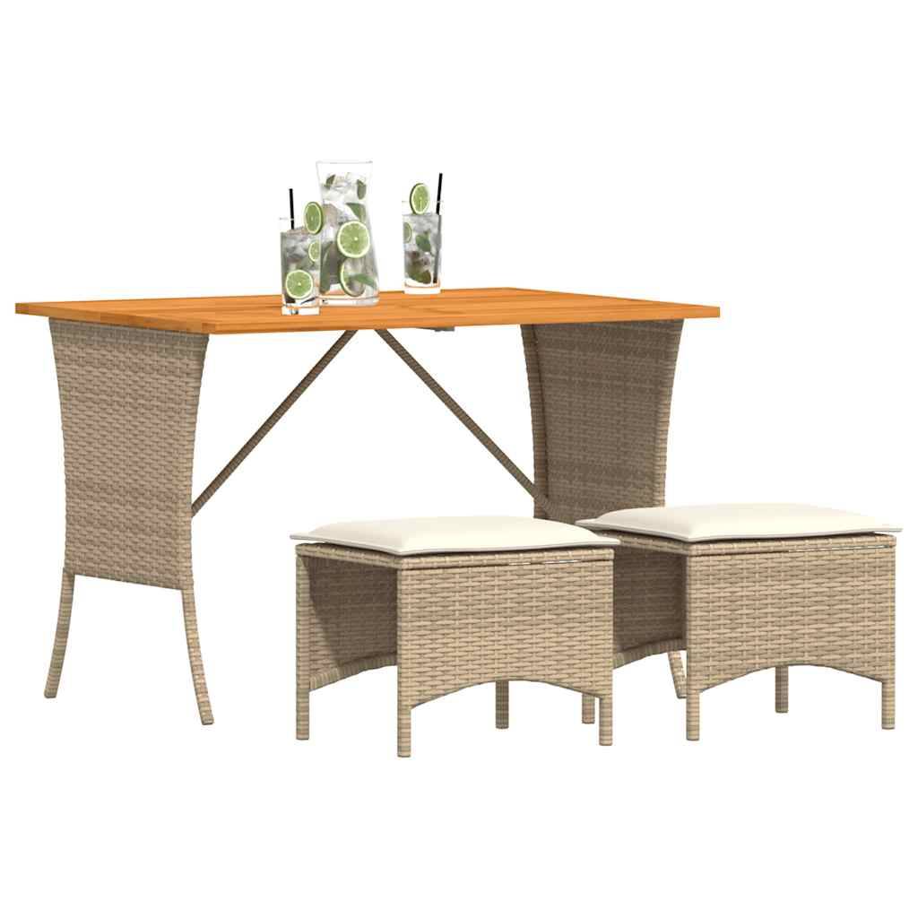 vidaXL 3-tlg. Garten-Essgruppe mit Kissen Beige Poly Rattan