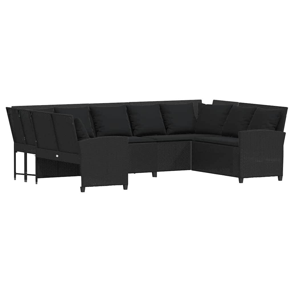 vidaXL Gartensofa mit Kissen Schwarz Poly Rattan
