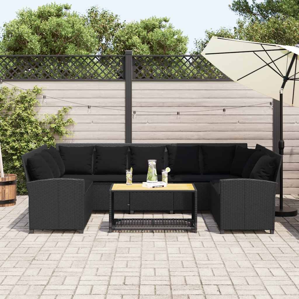 vidaXL Gartensofa mit Kissen Schwarz Poly Rattan