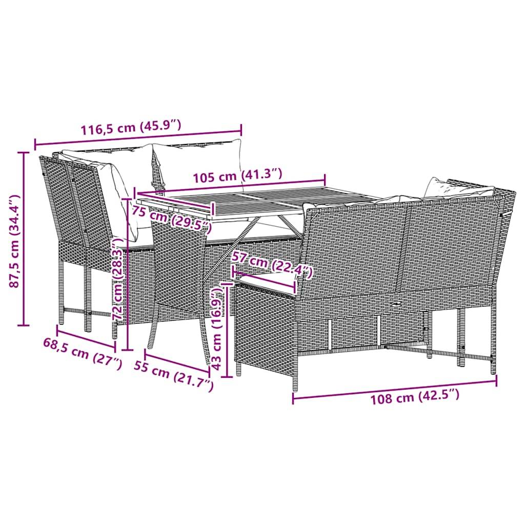 vidaXL 3-tlg. Garten-Sofagarnitur mit Kissen Grau Poly Rattan