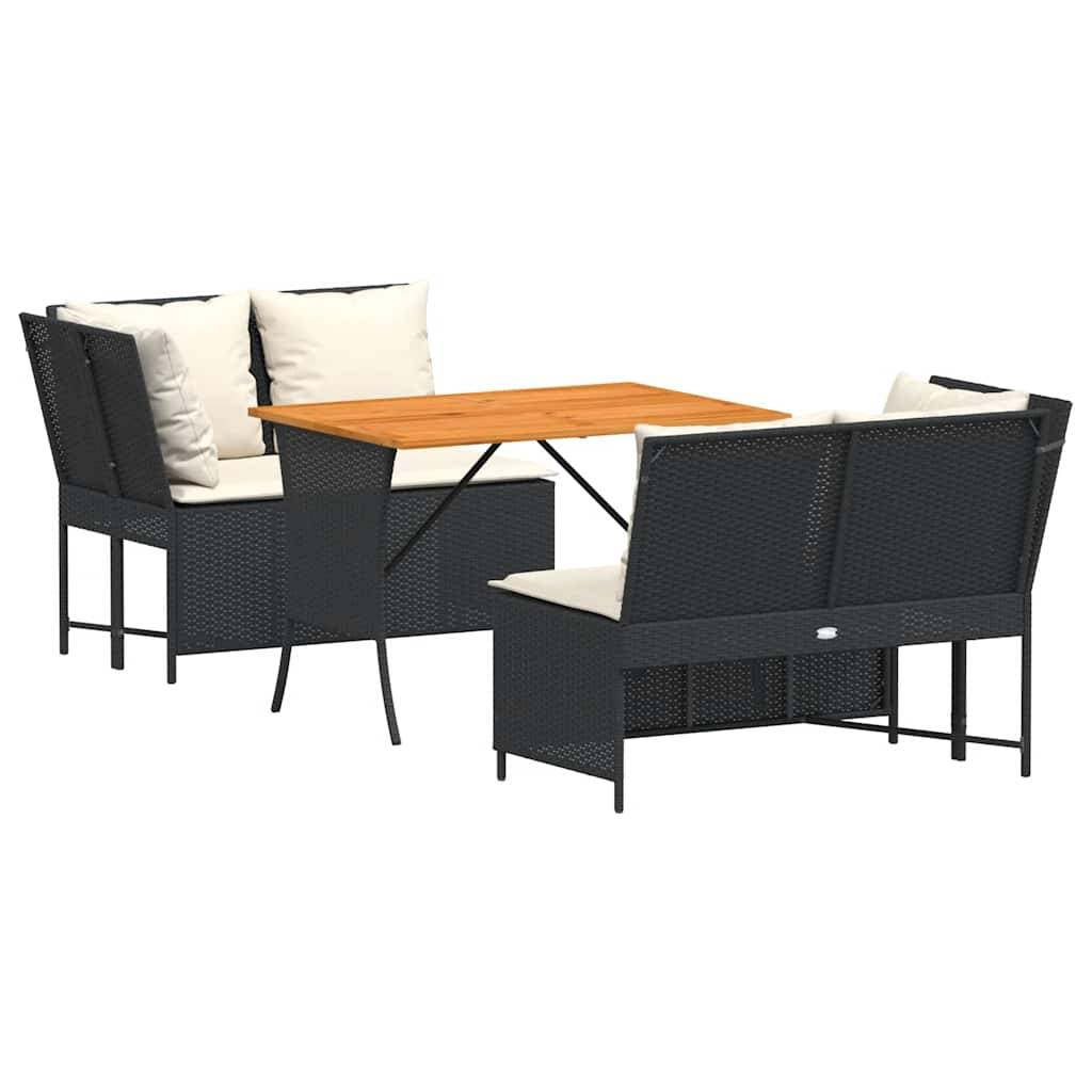vidaXL 3-tlg. Garten-Sofagarnitur mit Kissen Schwarz Poly Rattan