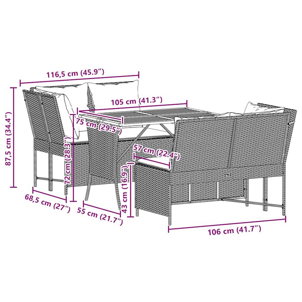vidaXL 3-tlg. Garten-Sofagarnitur mit Kissen Schwarz Poly Rattan