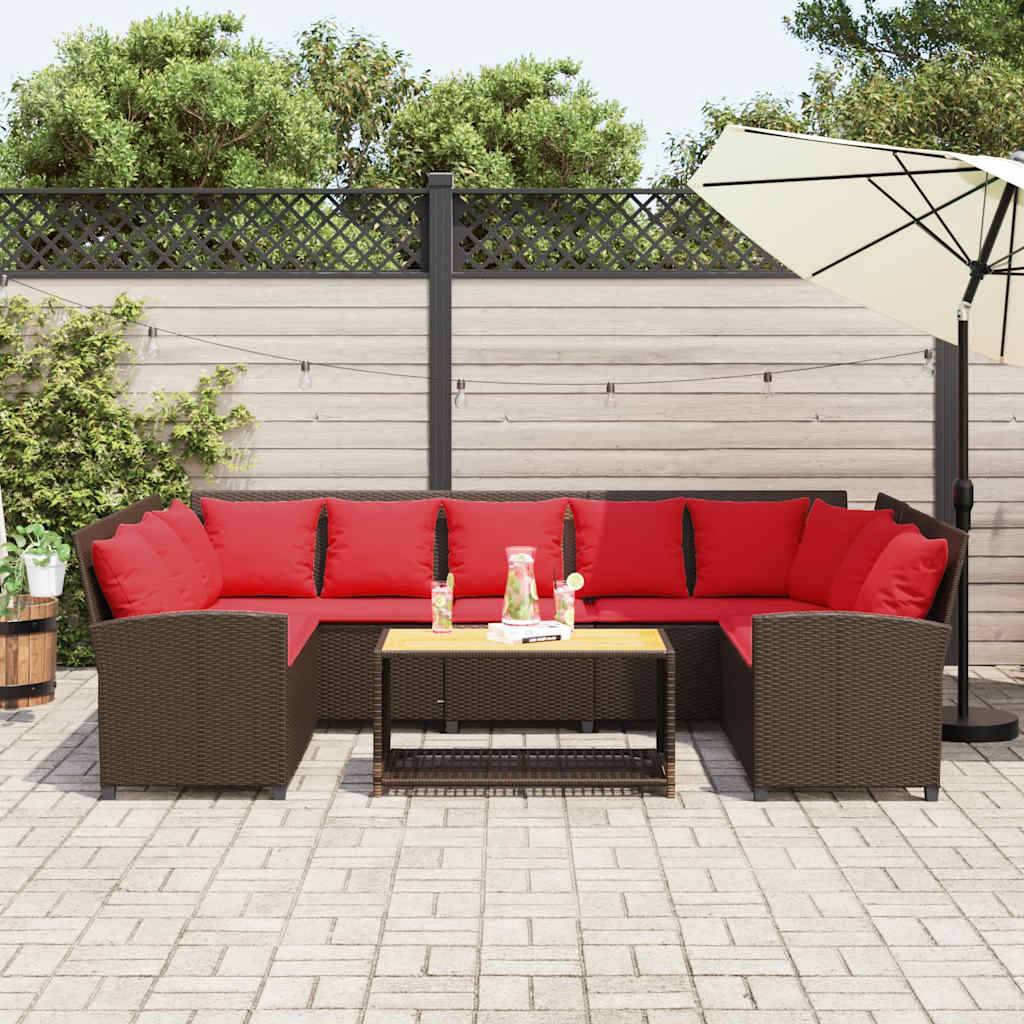 vidaXL Gartensofa mit Kissen Braun Poly Rattan