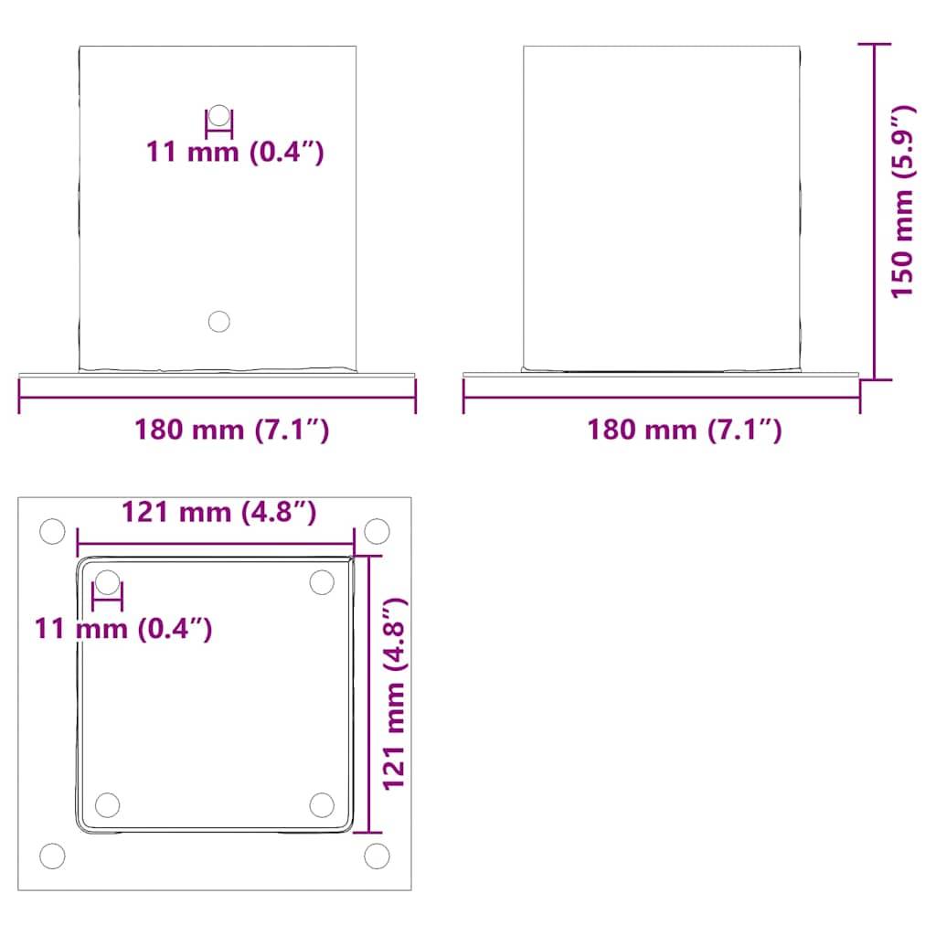 vidaXL Pfostenträger Quadrat 12 Stk. 121x121mm Stahl Pulverbeschichtet