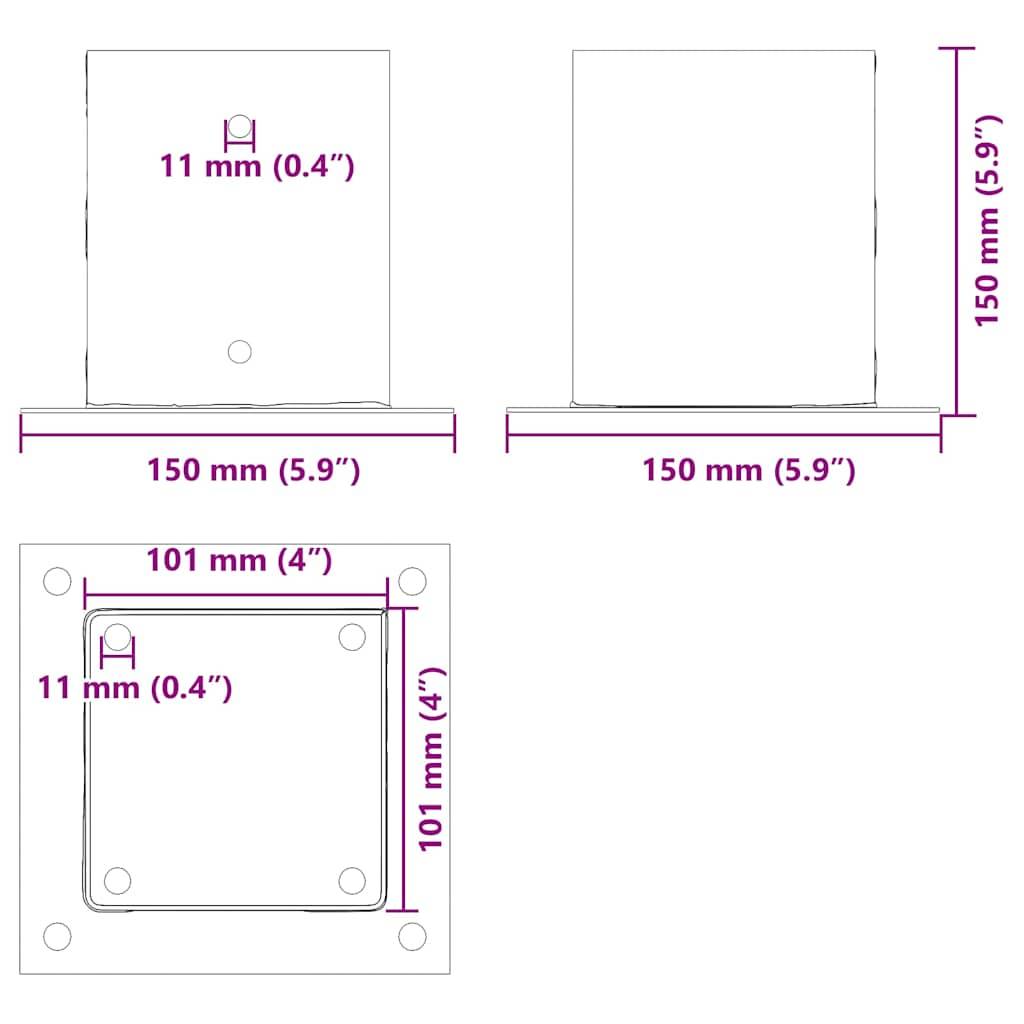vidaXL Pfostenträger Quadrat 4 Stk. 101x101 mm Stahl Pulverbeschichtet