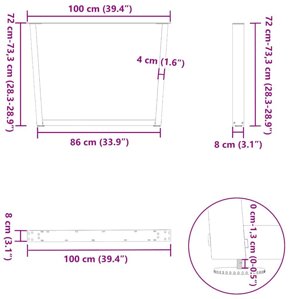 vidaXL Esstischbeine V-Form 2 Stück Weiß 100x(72-73,3) cm Stahl